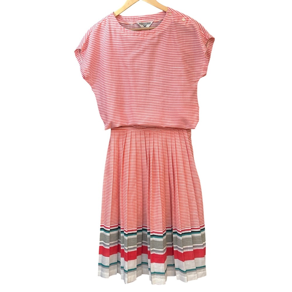 Vintage 80's Retro ClassicDimension V Skirt Set Coral Stripe Preppy Coastal Mod